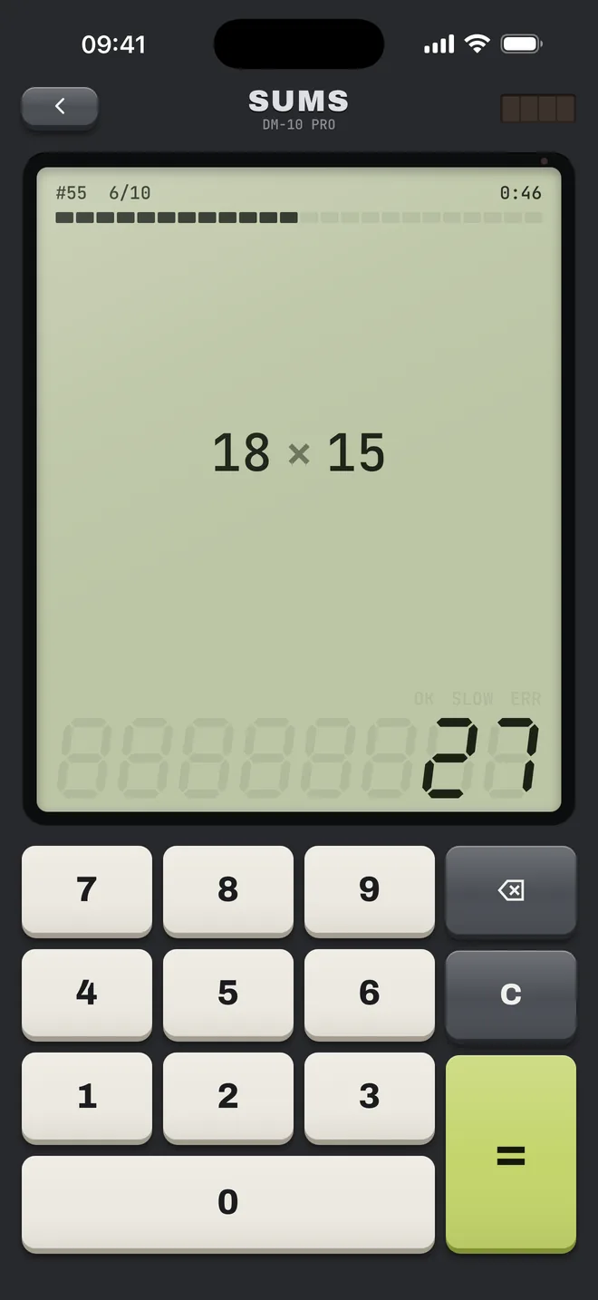 A problem on the LCD, 18 × 15, being answered on the keypad